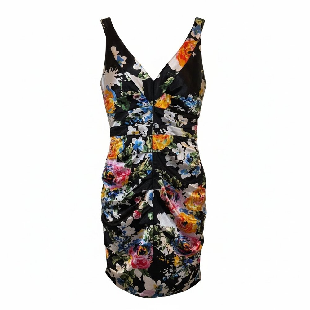 Alex Evenings Floral Sheath Dress 12 Ruched Stretch Wedding Guest Cocktail Party